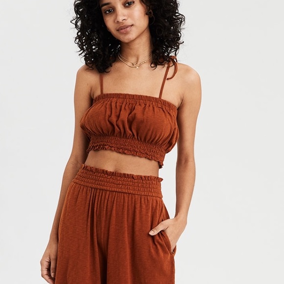 American Eagle Outfitters Tops - ✨American Eagle Cognac Smocked Crop Tank Top